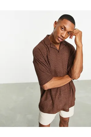 ASOS Polo oversize con colletto a rever marrone testurizzata
