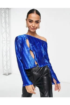 Lola May Top con spalle scoperte e cut-out in raso cobalto