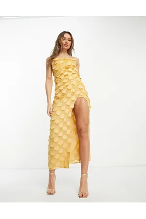 ASOS Donna Vestiti lunghi - Vestito lungo pallido testurizzato con scollo ad anello e fascette sottili