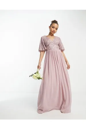Beauut Vestito da damigella lungo con corpetto decorato e maniche con volant ghiaccio