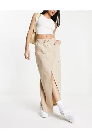 Miss Selfridge Gonna lunga color cuoio con tasche cargo