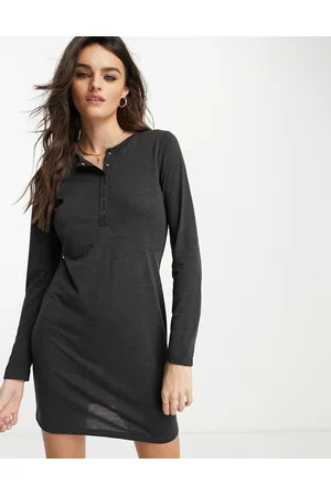 French Connection Donna Vestiti di maglina - Vestito corto in jersey antracite con bottoni sul davanti