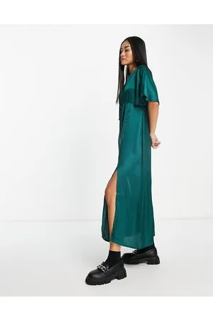 Influence Vestito midi bosco con finiture in pizzo e maniche con volant