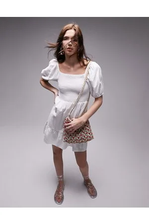 Topshop Vestito corto arricciato e testurizzato color avorio