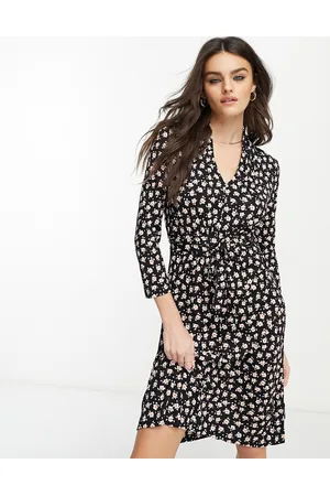 French Connection Donna Vestiti di maglina - Vestito in jersey nero allacciato in vita con stampa