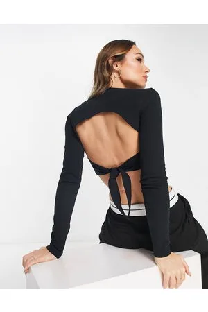 ASOS Crop top a maniche lunghe allacciato sul retro nero