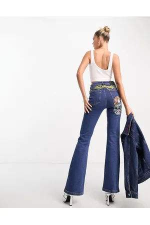 ED HARDY Donna Jeans a zampa & bootcut - Jeans aderenti a zampa con logo sul retro