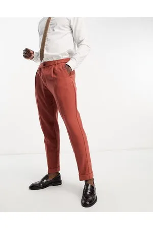 Harry Brown Wedding - Pantaloni cropped slim in misto lana color ruggine con vita elasticizzata