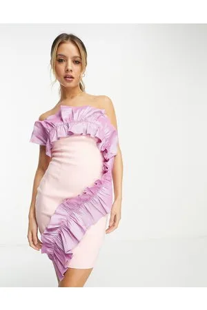 Band of Stars Vestito corto premium rosa con volant oversize a contrasto