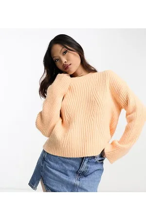 New Look Maglione color pesca a coste taglio corto