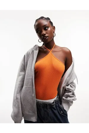 ASOS Body allacciato al collo con spalline color ruggine