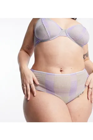 ASOS ASOS DESIGN Curve - Astrid - Perizoma sgambato in rete viola e blu a contrasto