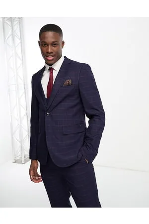 Harry Brown Giacca da abito skinny a quadri blu navy e rossi