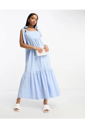 The Frolic Vestito midi a balze in popeline con cut-out sul retro e spalline annodate