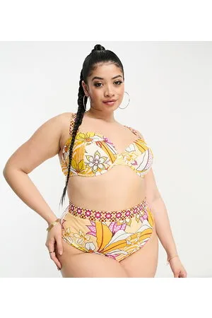 River Island Slip bikini a vita alta con stampa tropicale