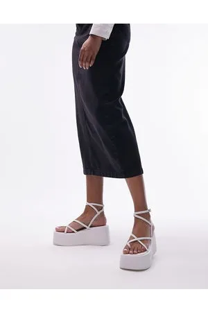 Topshop Greta - Sandali bianchi con fascette sottili e suola flatform