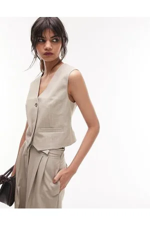 Topshop Mensy - Pantaloni affusolati taglio maschile beige mélange in coordinato