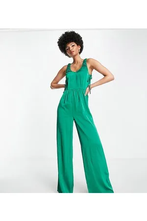 Lola May Tuta jumpsuit a fondo ampio in raso con arricciatura laterale