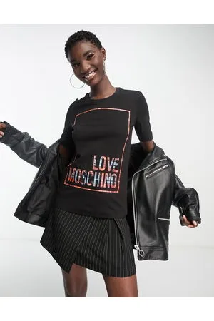 Moschino T-shirt nera con logo riquadrato laminato