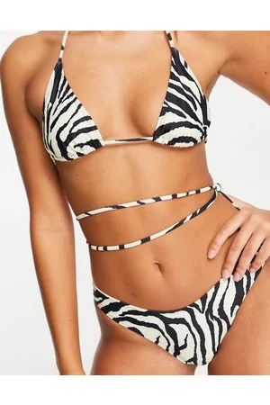 Public Desire Top bikini allacciato in vita nero e bianco zebrato