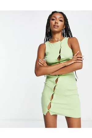 Daisy Street Vestito corto fasciante con abbottonatura asimmetrica menta a coste