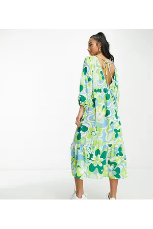 ASOS Donna Vestiti midi - ASOS DESIGN Petite - Vestito grembiule midi verde a fiori