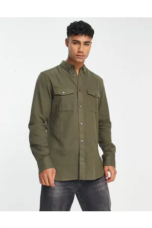 French Connection Camicia di flanella a maniche lunghe con 2 tasche kaki