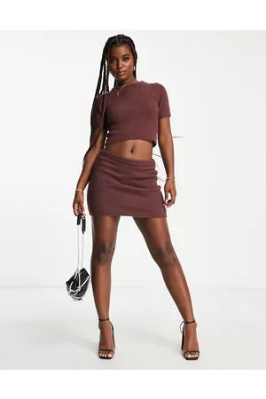 Miss Selfridge Minigonna in maglia soffice marrone in coordinato