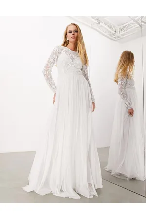 ASOS Donna Vestiti lunghi - Elizabeth - Vestito da sposa a maniche lunghe bianche con corpino con perline