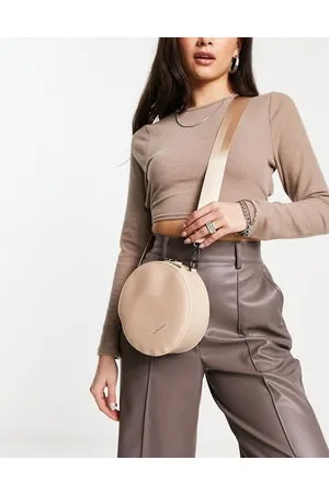 Claudia Canova Borsa a tracolla rotonda color talpa con cinturino da polso