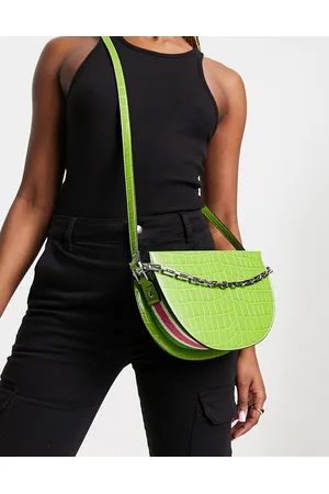 River Island Donna Portafogli e portamonete - Borsa stile bisaccia coccodrillo con catenina e profili rosa