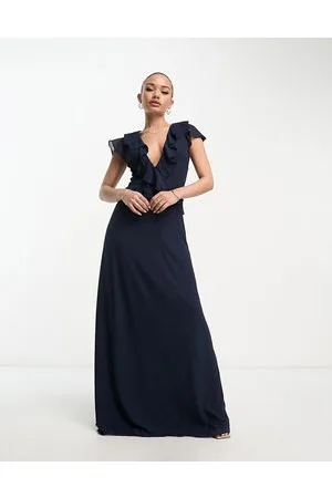 TFNC Vestito lungo da damigella in chiffon con volant