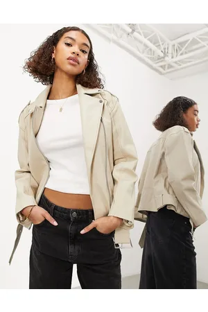 ASOS Giacca biker oversize in vera pelle color pietra