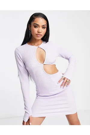 NaaNaa Vestito corto bianco in tessuto testurizzato lilla con cut-out
