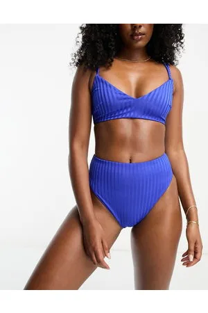 ASOS Crop top bikini mix and match cobalto a coste a reticolo