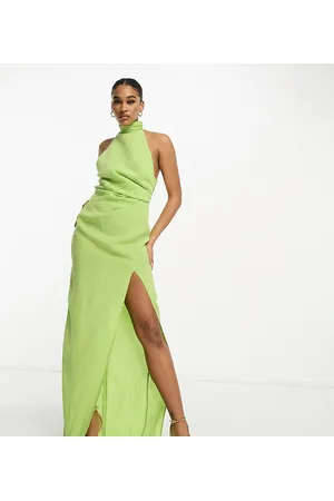 ASOS Donna Vestiti lunghi allacciati al collo - ASOS DESIGN Tall - Vestito lungo allacciato al collo lime slavato con fascette sottili incrociate sul retro