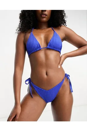 ASOS Mix and Match - Slip bikini a V con allacciatura laterale cobalto a coste