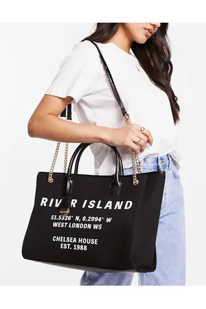 River Island Borsa shopper in tela nera con logo