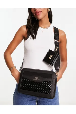 River Island Donna Portafogli e portamonete - Borsa a tracolla squadrata nera goffrata