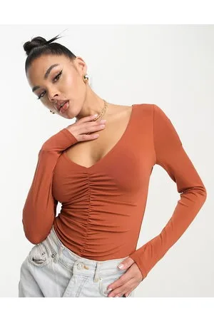 Abercrombie & Fitch Body marrone arricciato con scollo rotondo
