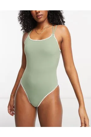 Stradivarius Costume da bagno kaki con cuciture a contrasto