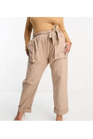 River Island Pantaloni multitasche in misto lino beige con cintura
