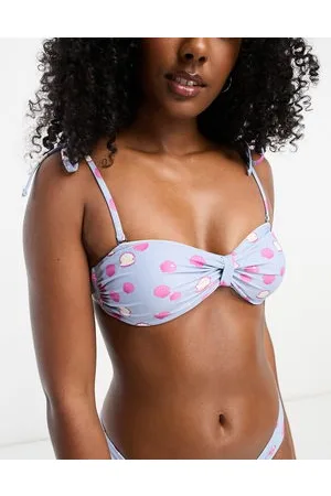 Pieces® Top bikini a fascia con stampa di conchiglie