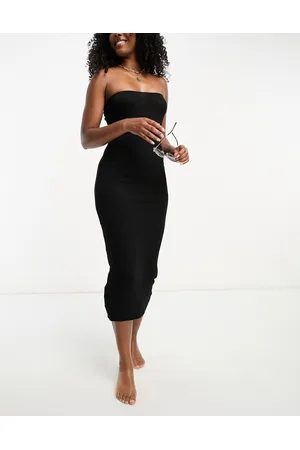 ASOS Donna Vestiti lunghi - Vestito lungo da mare a fascia nero a coste
