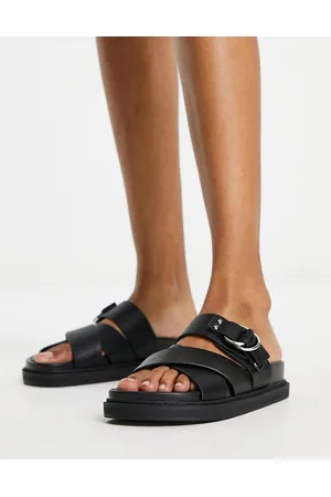 Schuh Tamara - Sandali bassi neri con fascette incrociate