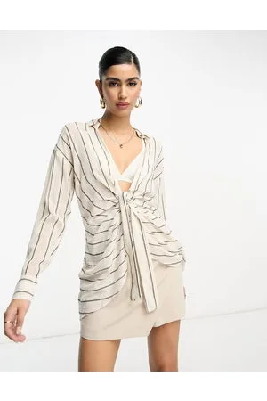 River Island Camicia da mare bianca a righe allacciata sul davanti in coordinato