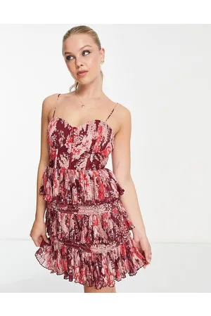 ASOS Vestito corto a corsetto con volant e dettaglio in paillettes con stampa a fiori
