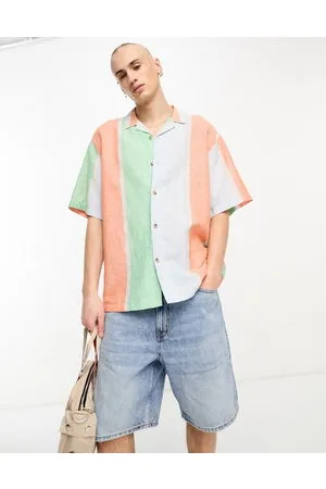 ASOS Camicia oversize squadrata a righe con rever in misto lino