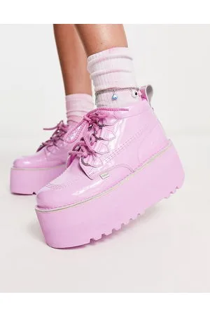 Kickers Kick - Scarponcini in vernice olografico con suola platform