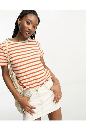 Wrangler T-shirt girocollo a righe arancioni con logo
